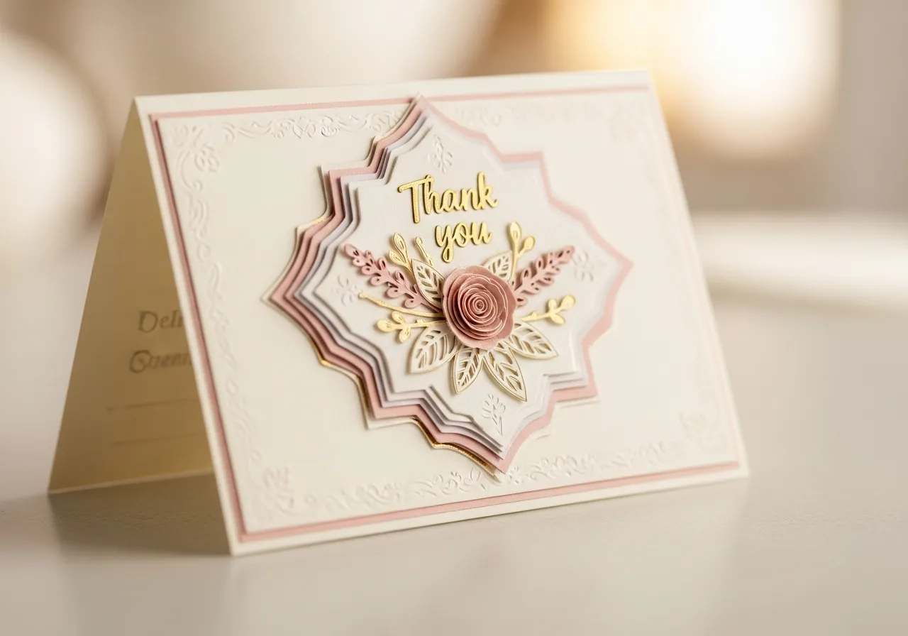 Elegant thank you card with warm papercraft design and soft colors